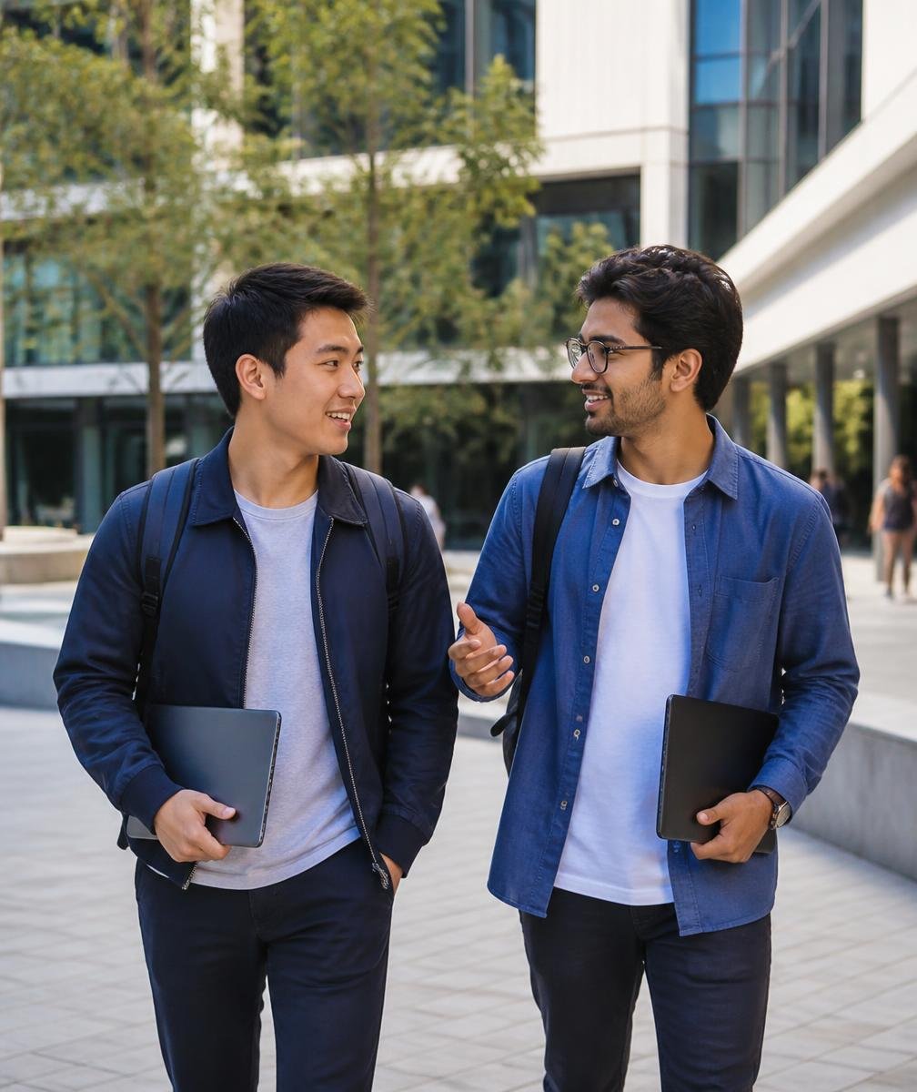 International students walking on a university campus